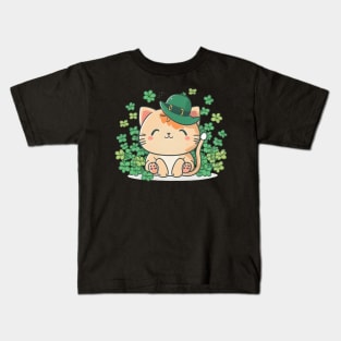Cat Leprechaun Funny Cat Lover Shamrock St Patrick's Day Kids T-Shirt